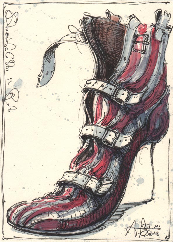 Strips in red shoe