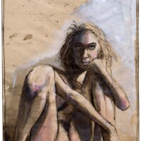 In front of a white wall