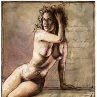 Nude on empty desk