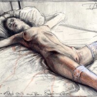 Reclining nude with white stockings