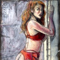 Red Pin-Up at the window Red Pin-Up at the window