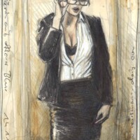 Miss Secretary with open blouse